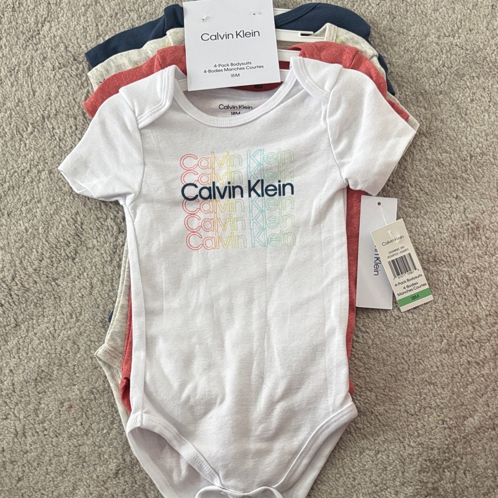 Calvin Klein Kids' White and Multicolor 4 pack Bodysuit Set